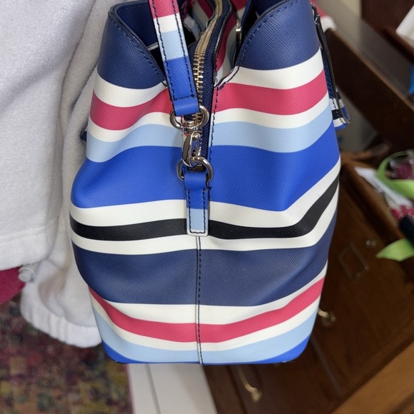 Kate Spade Satchel Crossbody bag striped red white blue black light blue NWOT - Picture 5 of 17